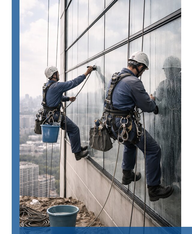 Профессиональная мойка фасадных окон альпинистами в Касимах