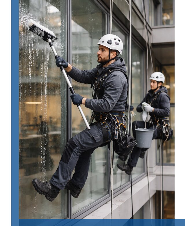 Профессиональная мойка витражей промышленными альпинистами в Касимах