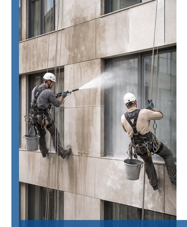 Послестроительная мойка фасада промышленным альпинизмом в Касимах