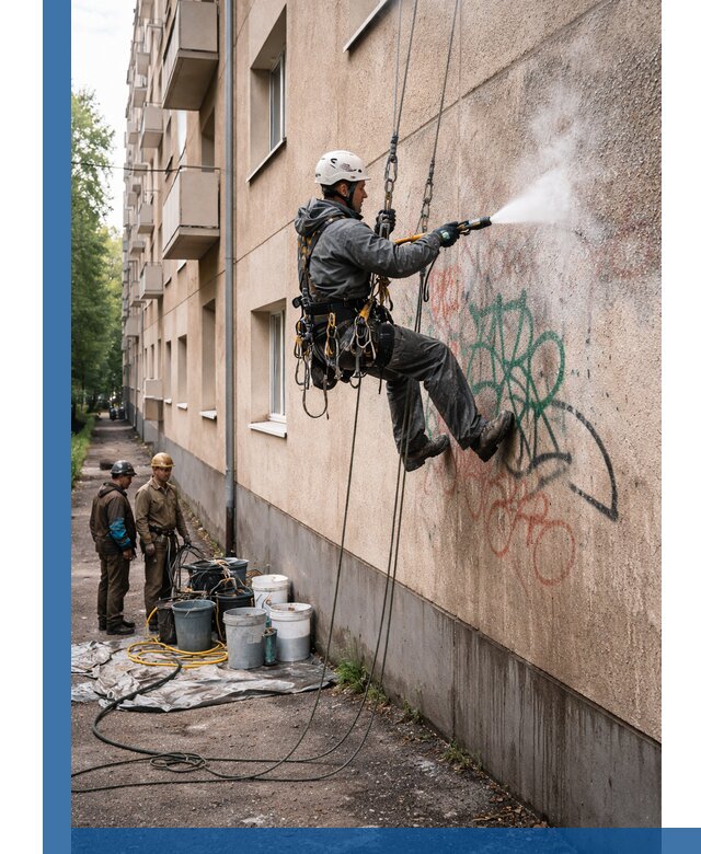 Удаление граффити с фасада в Касимах без следов и повреждений