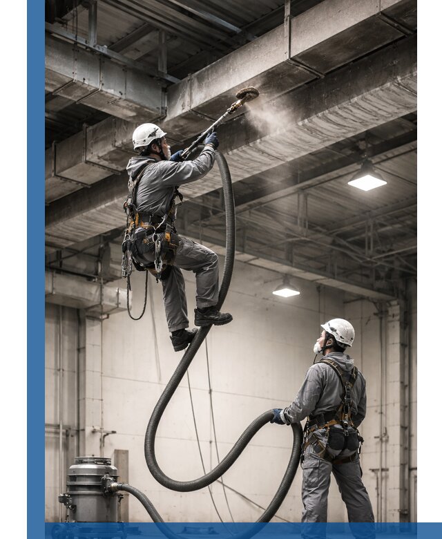 Обеспыливание потолочных конструкций в Касимах промышленным альпинизмом