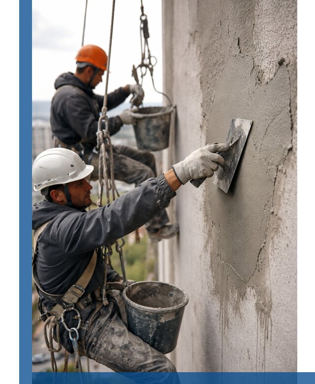 Штукатурка фасада на высоте в Касимах профессиональные работы