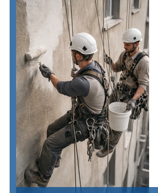 Грунтовка фасада на высоте в Касимах промышленными альпинистами