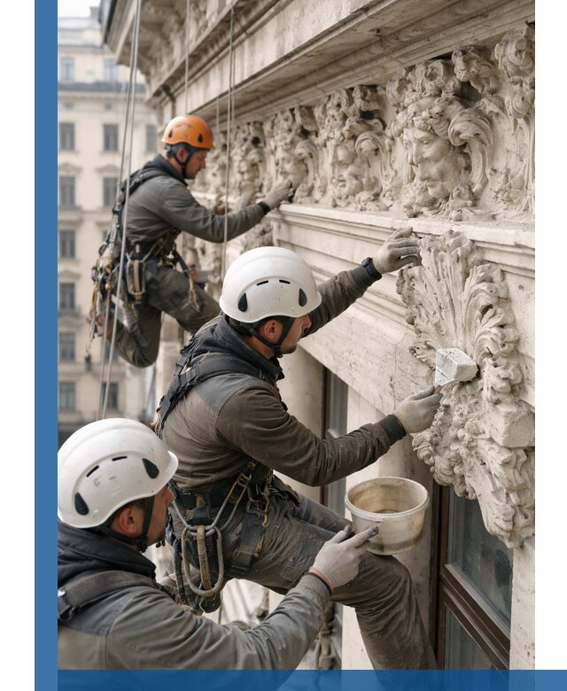 Реставрация фасадной лепнины с высотными работами в Касимах