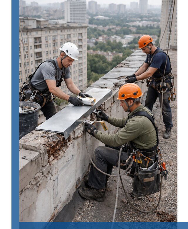 Ремонт парапета на кровле в Касимах, высотные работы с гарантией