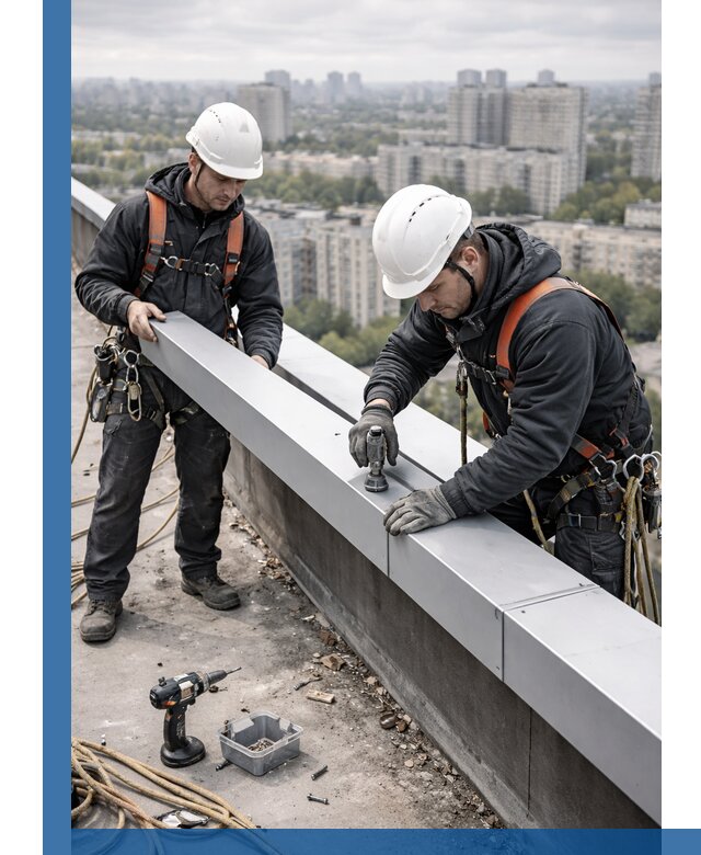 Монтаж парапетных крышек и ограждений кровли в Касимах