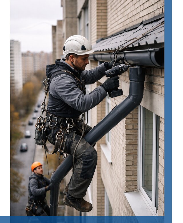 Монтаж водосточной системы на здании в Касимах от 5437 р. | ВЫСОТНИК-Ксм