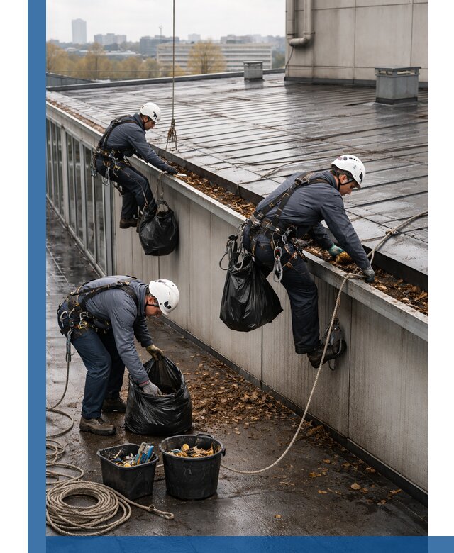 Очистка кровли по периметру в Касимах силами промышленных альпинистов