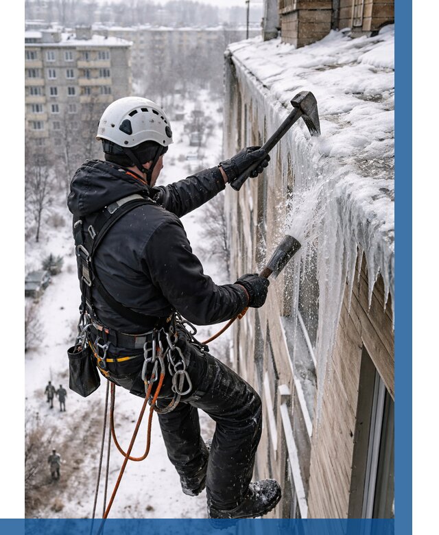 Сбивание сосулек с крыши в Касимах по цене от 4893 р. | ВЫСОТНИК-Ксм