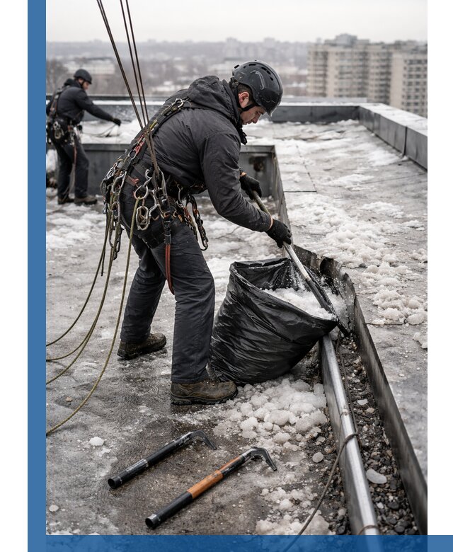 Аварийная очистка кровли в Касимах от промальпинистов