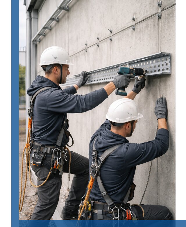 Монтаж кабельных лотков на фасаде зданий в Касимах с гарантией