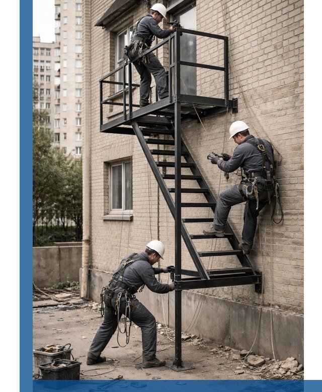 Монтаж пожарной лестницы в Касимах, установка и крепление