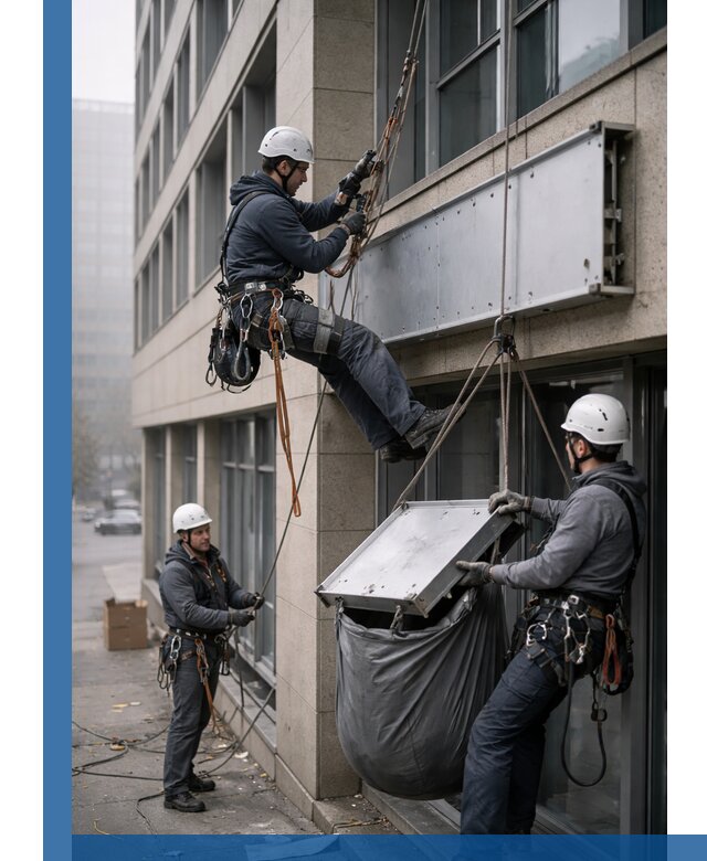 Демонтаж рекламной вывески с высотными работами в Касимах