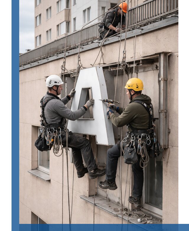 Ремонт и восстановление наружных вывесок на высоте в Касимах