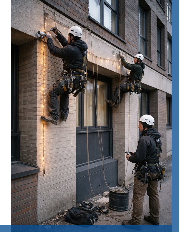 Монтаж гирлянд на фасаде в Касимах от 3806 р. | ВЫСОТНИК-Ксм