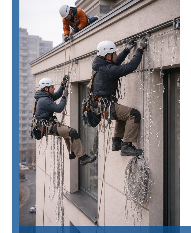 Монтаж праздничных гирлянд на фасаде в Касимах для зданий