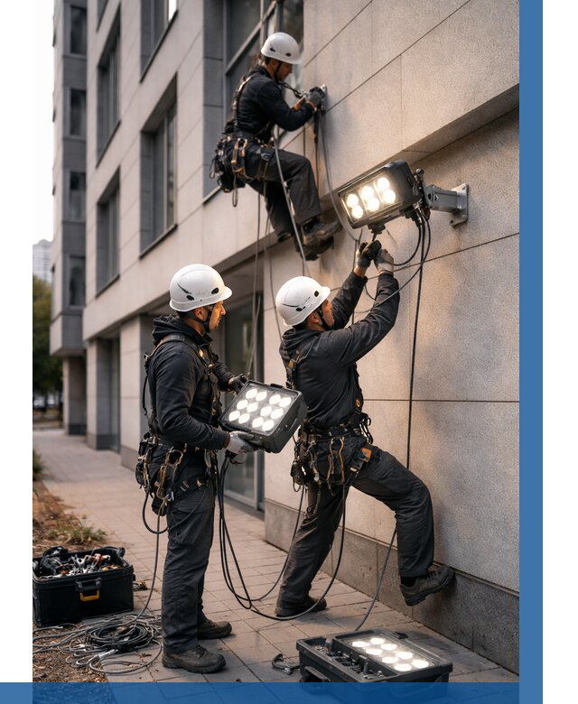 Монтаж прожекторов на фасаде в Касимах от 8156 р. | ВЫСОТНИК-Ксм
