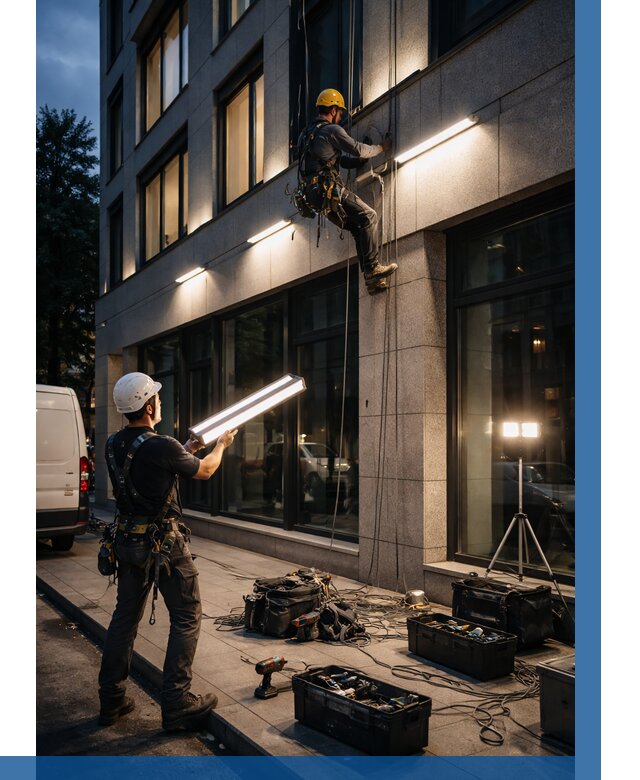 Монтаж архитектурной подсветки здания в Касимах от 2719 р.|ВЫСОТНИК-Ксм