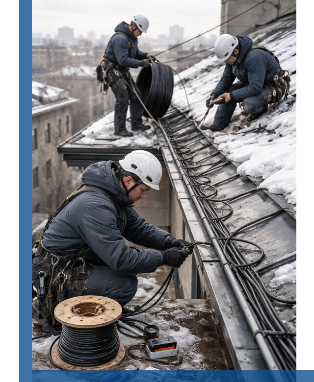 Монтаж греющего кабеля на кровле в Касимах под ключ