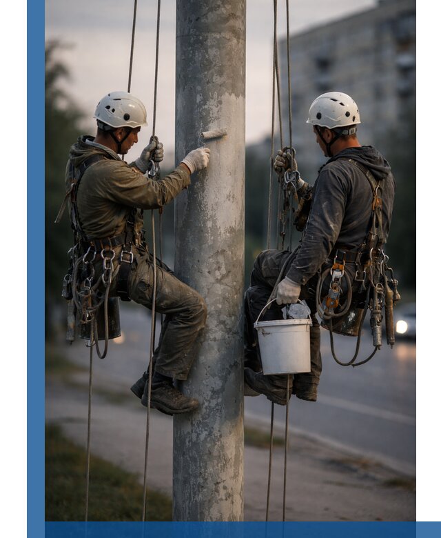 Покраска опор освещения и антикоррозийная защита в Касимах
