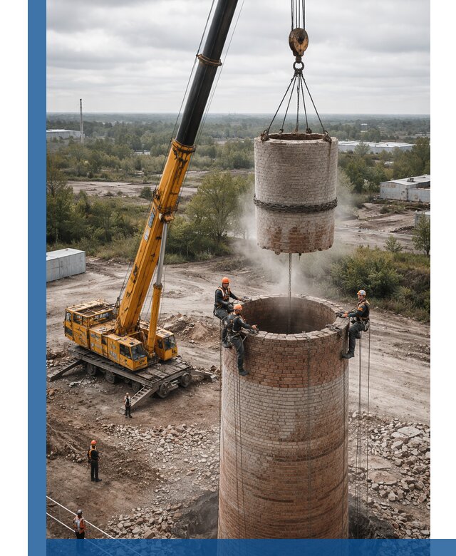 Демонтаж дымовой трубы в Касимах с гарантиями безопасности