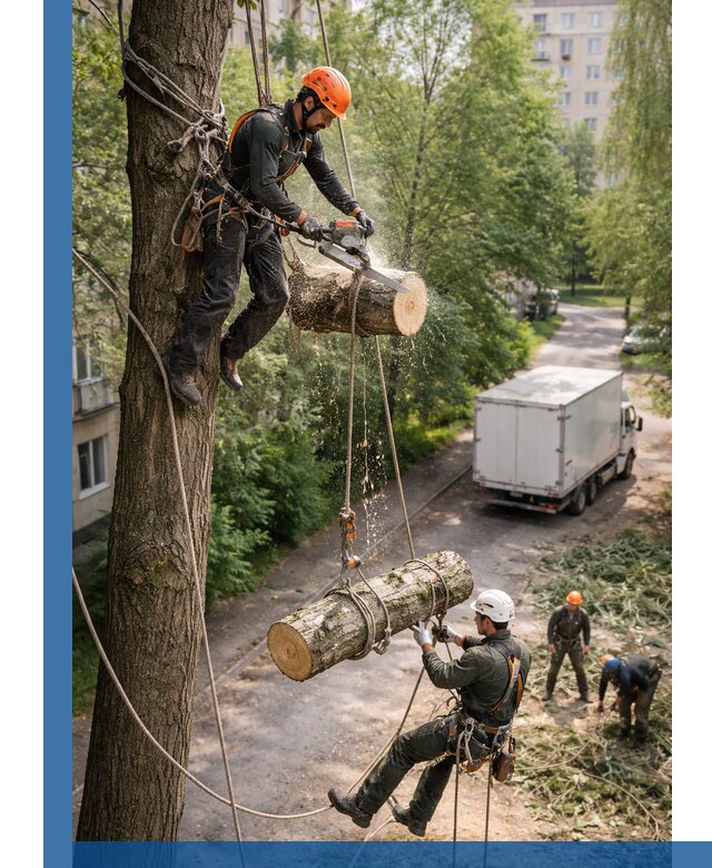 Спил деревьев альпинистами в Касимах, безопасно и без повреждений