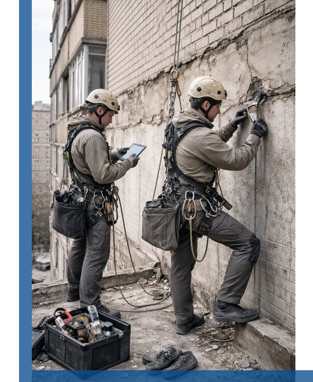 Обследование фасада промышленными альпинистами в Касимах