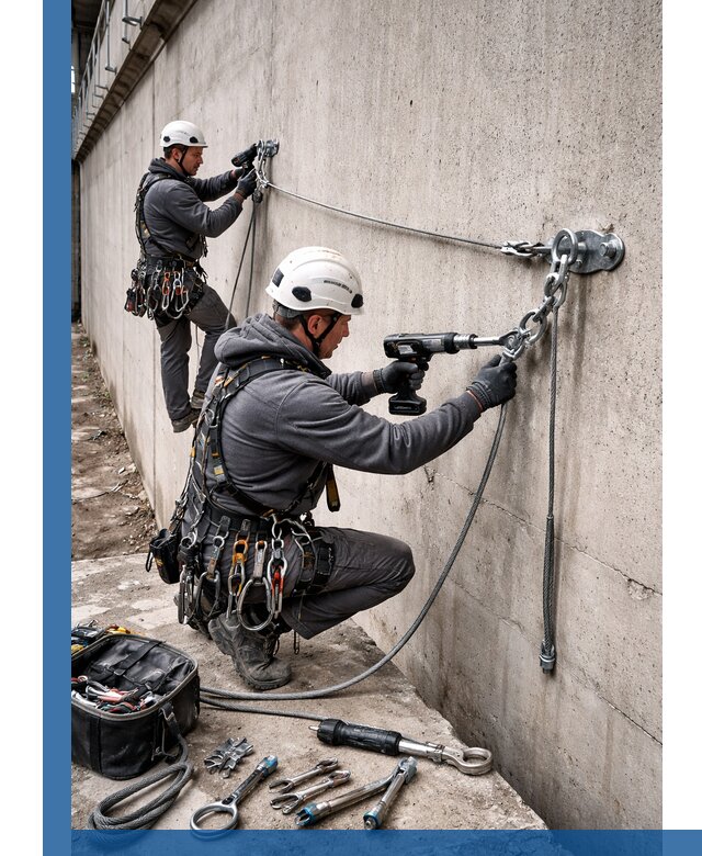 Монтаж анкерных линий высотной безопасности в Касимах