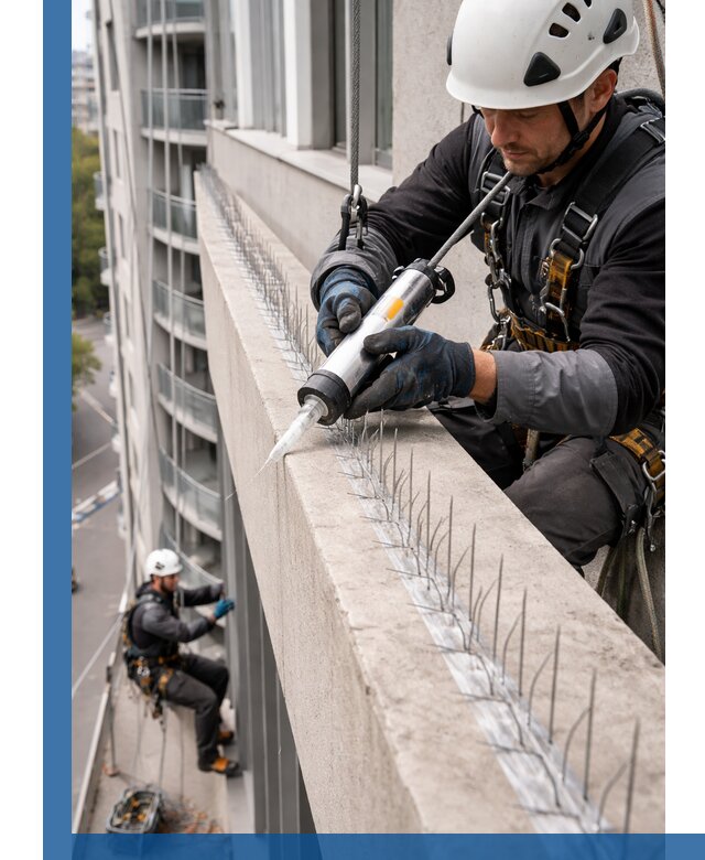 Установка шипов от птиц на фасадах и кровлях в Касимах